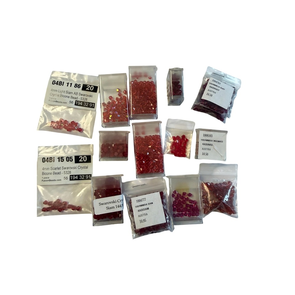 Austrian Crystal Bicone Beads Lot 4mm Shades of Red Full and Partial Packages